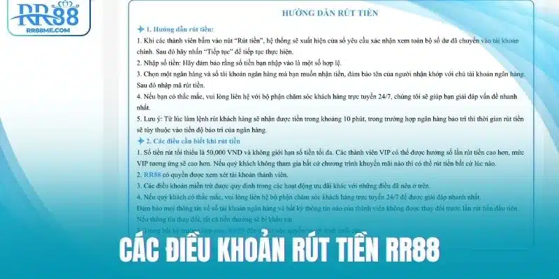 Các điều khoản rút tiền RR88